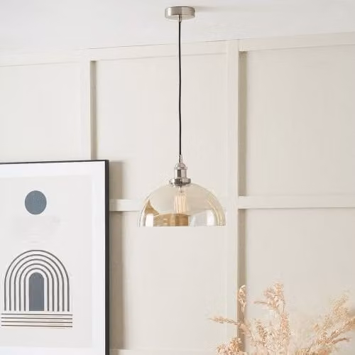 Ruma Vintage Silver Metal and Transparent Glass Dome Pendant Ceiling Light