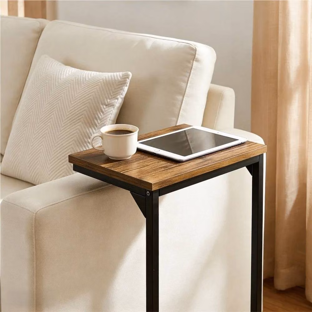 Kelvenix Set of 2 C-Shaped Industrial Sofa Side Tables in Brown – 3