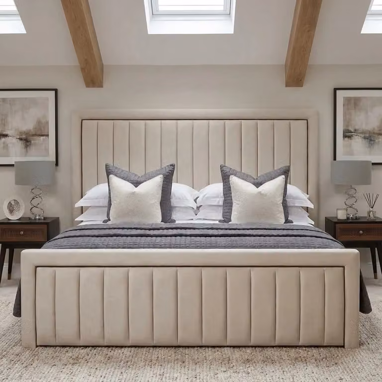Toronto Upholstered Bed Frame by Beds NK Ltd in Beige Fabric