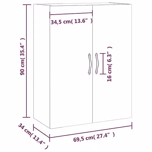 vidaXL Modern Wall Mounted Storage Cabinet in Grey Sonoma, W/D/H: 90 x 34 x 69.5 cm – 2