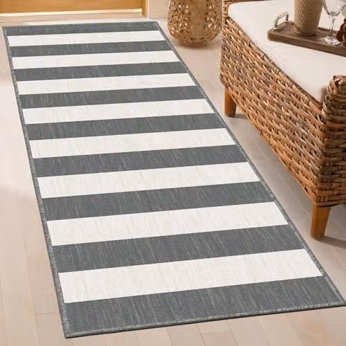 runrug Long Island Reversible Indoor/Outdoor Hallway Runner Rug, White/Grey, W: 60 cm, L: 270 cm – 3