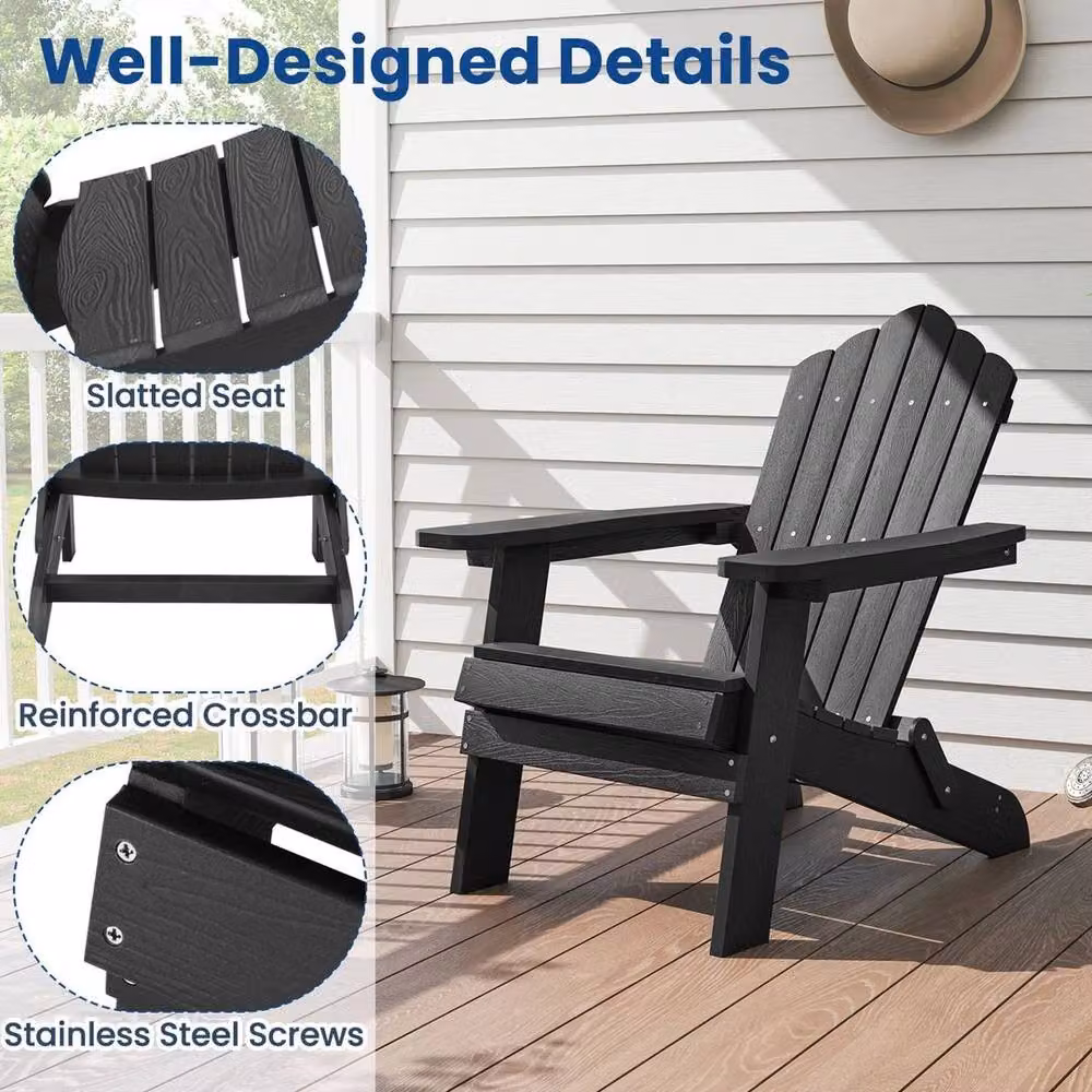 KORVIXA Outdoor Adirondack Lounge Chair in Black with Wide Armrests and Metal Frame, Width: 100 cm – 3