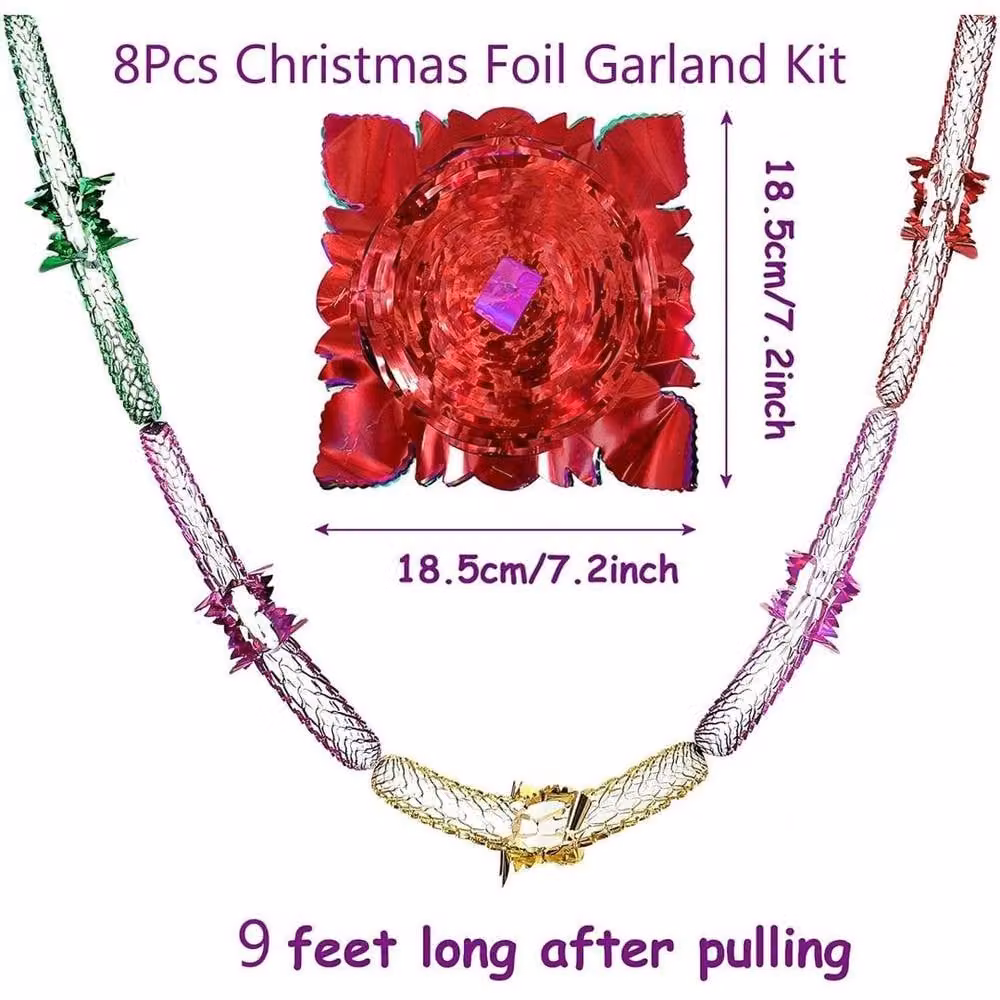 FLAVORA 8-Piece Christmas Hanging Foil Garland Set in Red, Green, Gold and Purple, W/D/H: 100 x 15 x 15 cm – 1