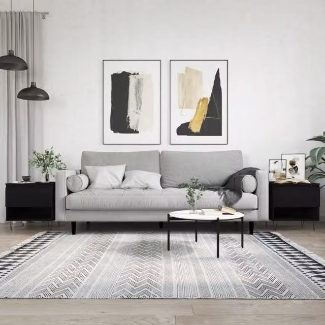 Berkfield Home Set of 2 Modern Black Coffee Tables in Engineered Wood, W/D/H: 50 x 46 x 50 cm – 1