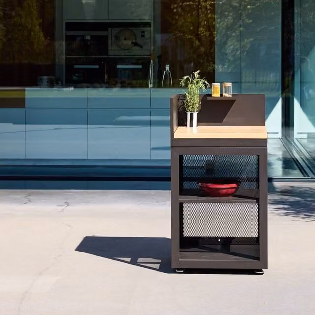 sweeek Outdoor Kitchen Decor in Black with Steel and Wood Construction, W/D/H: 60 x 23 x 110 cm