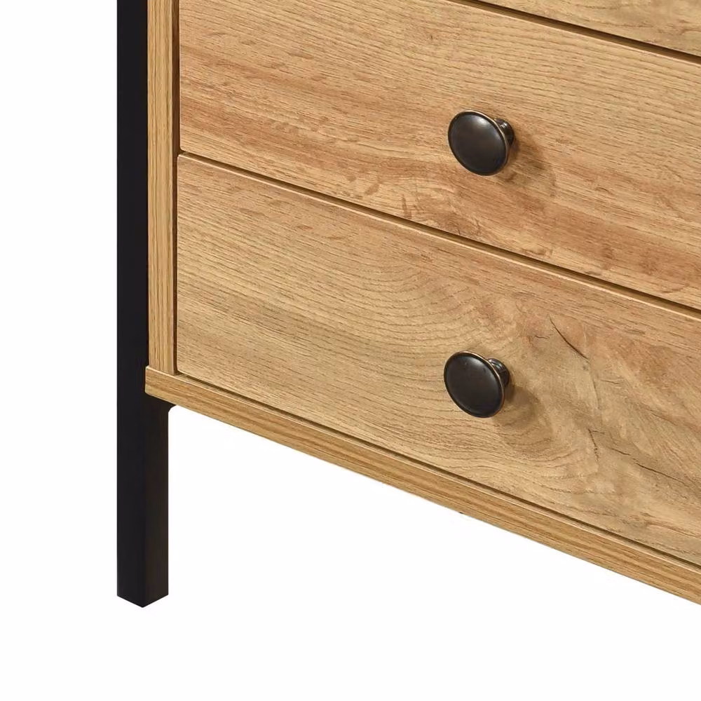FORGEVIO Industrial Oak 3 Drawer Bedside Table in Brown and Multicolour – 2