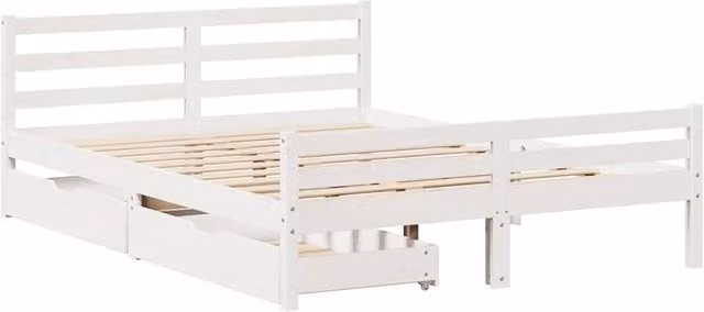 Berkfield Home Solid Wood Double Bed Frame with Drawers, White, W: 140 cm, D: 190 cm