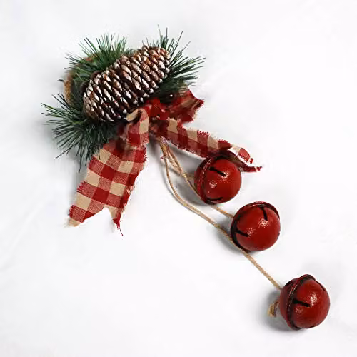 Shatchi Red Christmas Hanging Decoration with Bells, Berries and Pinecones, 27 cm – 2
