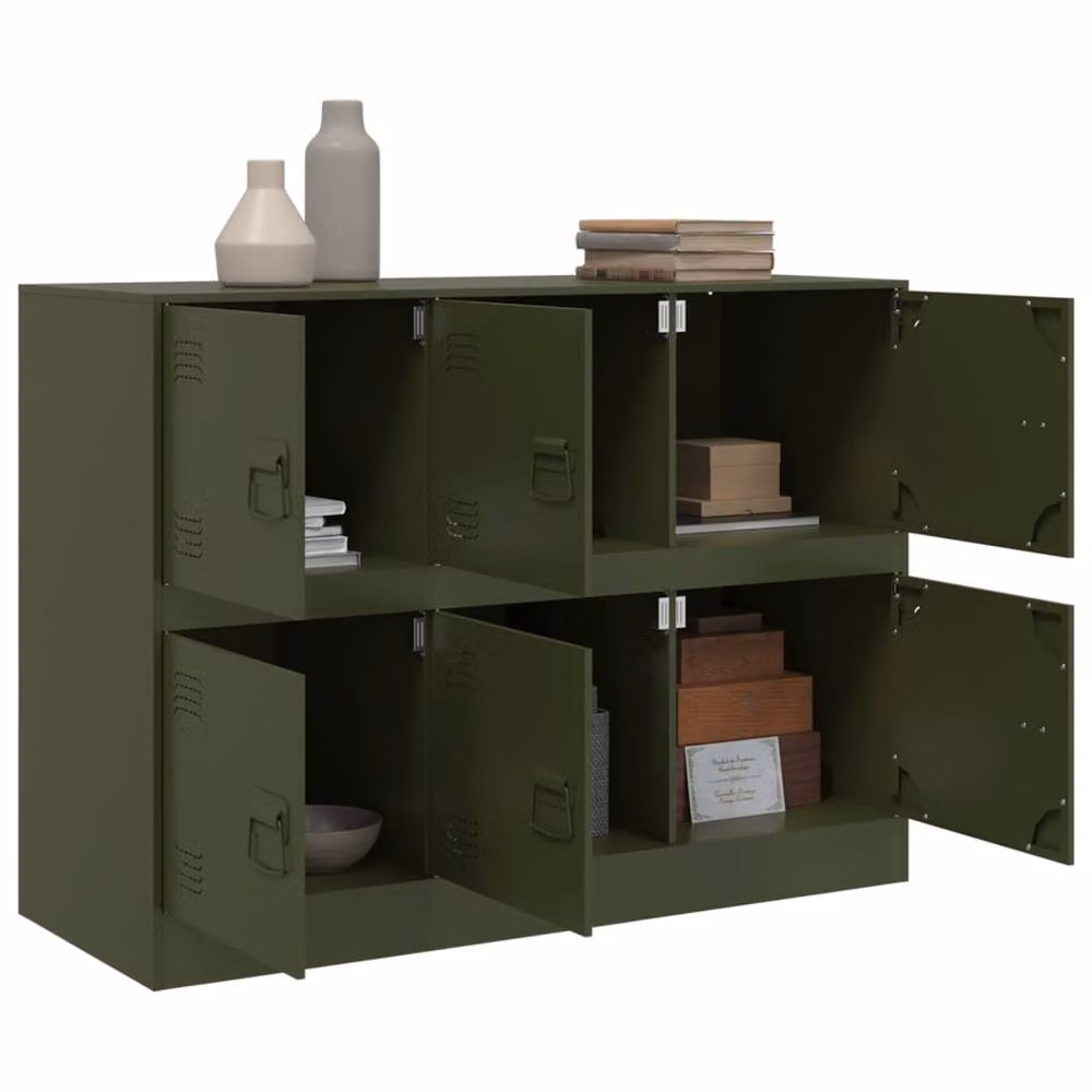 Berkfield Home Industrial Metal Sideboard in Matt Olive Green, W/D/H: 99 x 39 x 73 cm – 3