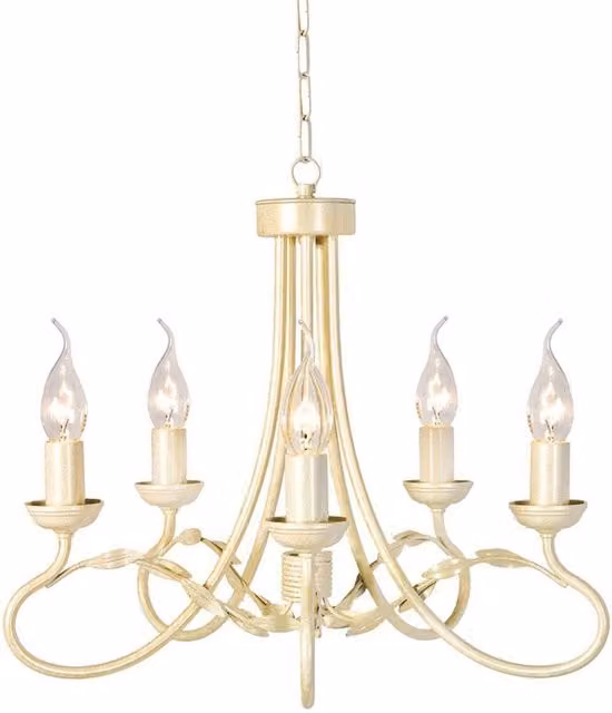 Elstead Olivia 5 Light Chandelier in Gold and White with Glass Shades and E14 Base