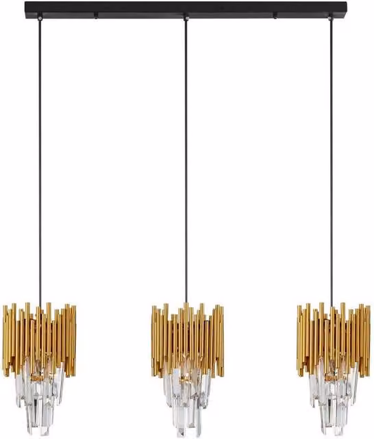 Netlighting Magnolia Bar Pendant Ceiling Light in Sandy Black and Gold/Brass with Crystal Details, E14 Socket