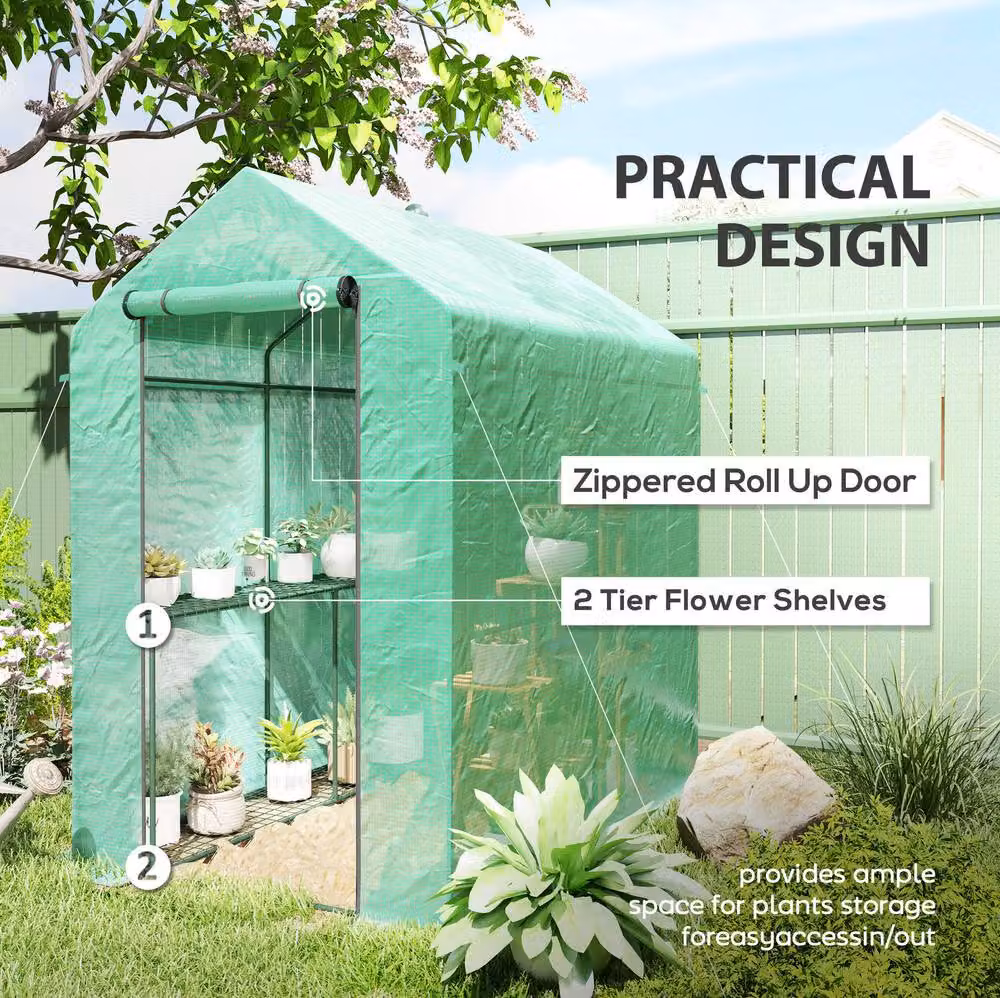 STILVORA Walk-In Greenhouse with Shelving, Green, W/H: 120 x 186 cm – 3