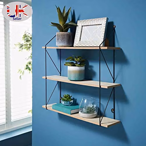 Spot on dealz 3 Tier Floating Wall Mounted Shelving Unit in Black Metal and MDF – 2