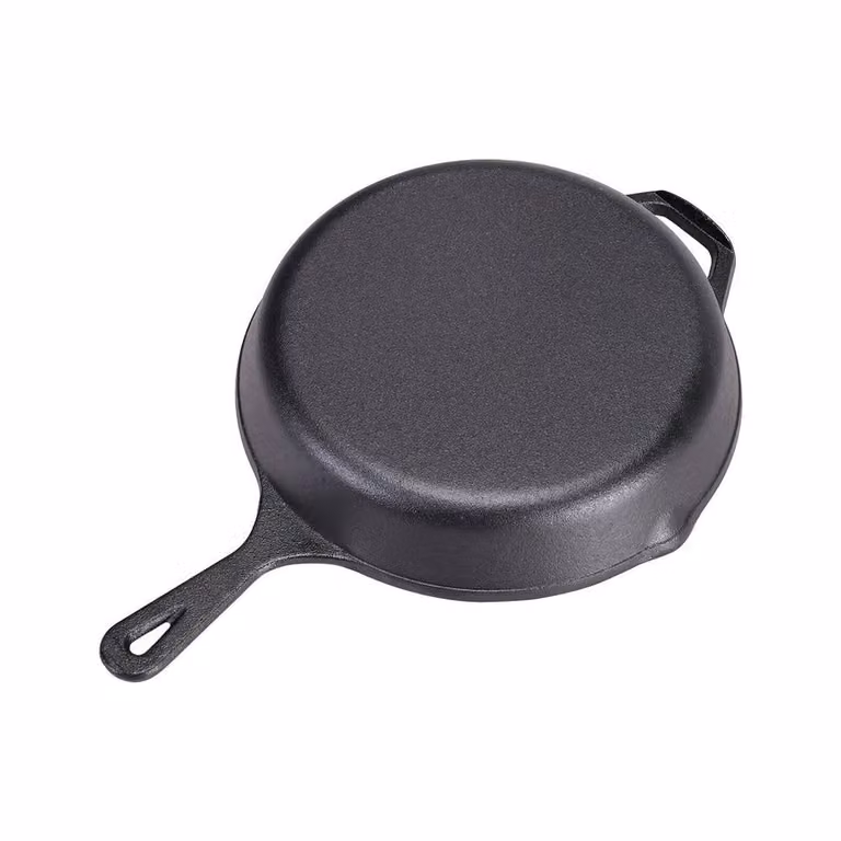 FLAVORA Black Enamelled Cast Iron Non-stick Frying Pan with Pouring Spout, Diameter: 20 cm