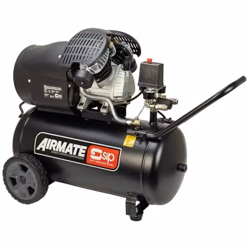 SIP Airmate V-Twin Air Compressor, Oil-Lubricated Direct Drive, Black, 50L, 2.2kW, 230V – 1