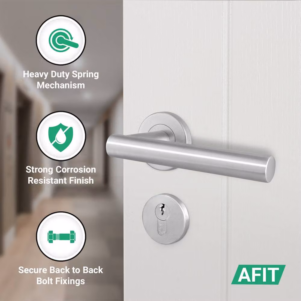 Vano AFIT Satin T-Bar Lever on Rose Euro Lock and Hinge Kit with Double Cylinder in Silver Stainless Steel, Size: 150 x 150 mm – 2