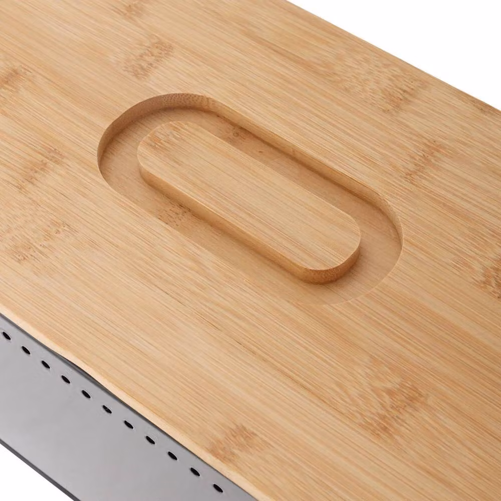KORVIXA Bread Bin Loaf Food Storage Box in Grey with Wood Cutting Board Lid – 3