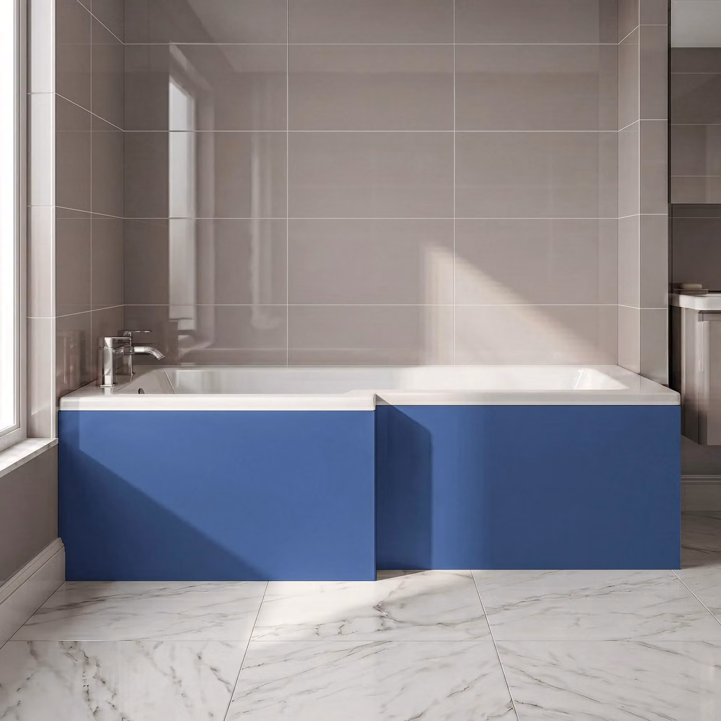 Balterley L Shape Square Reversible Bath Front Panel in Satin Blue, 1700mm – 4
