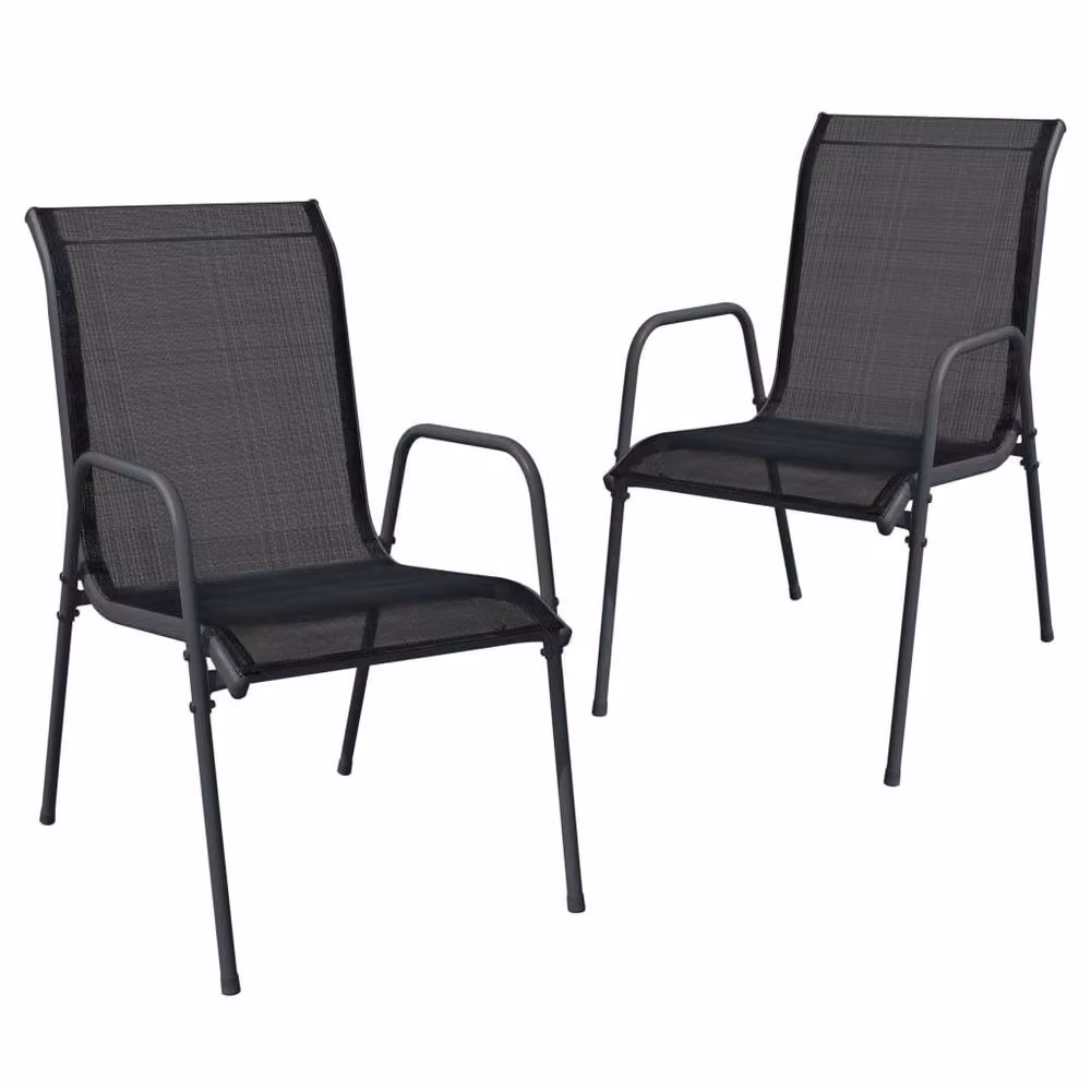Berkfield Home Modern Garden Chairs, Set of 2, Black Steel and Textilene – 2