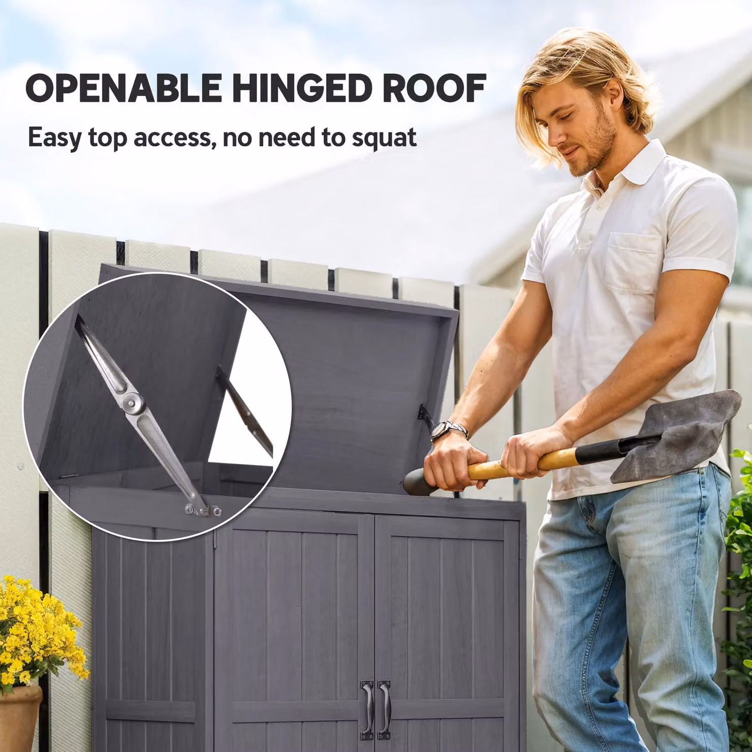 Outsunny Wooden Double Door Garden Storage Shed with Shelving in Grey – 5