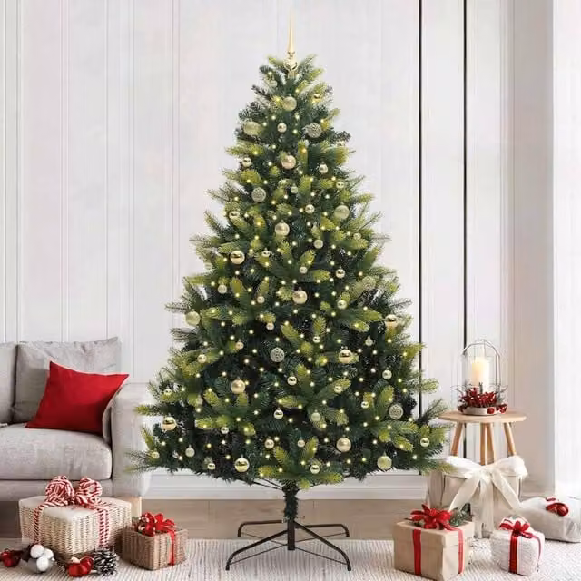 Berkfield Home Artificial Hinged Christmas Tree with 300 LEDs, Green, Height: 240 cm