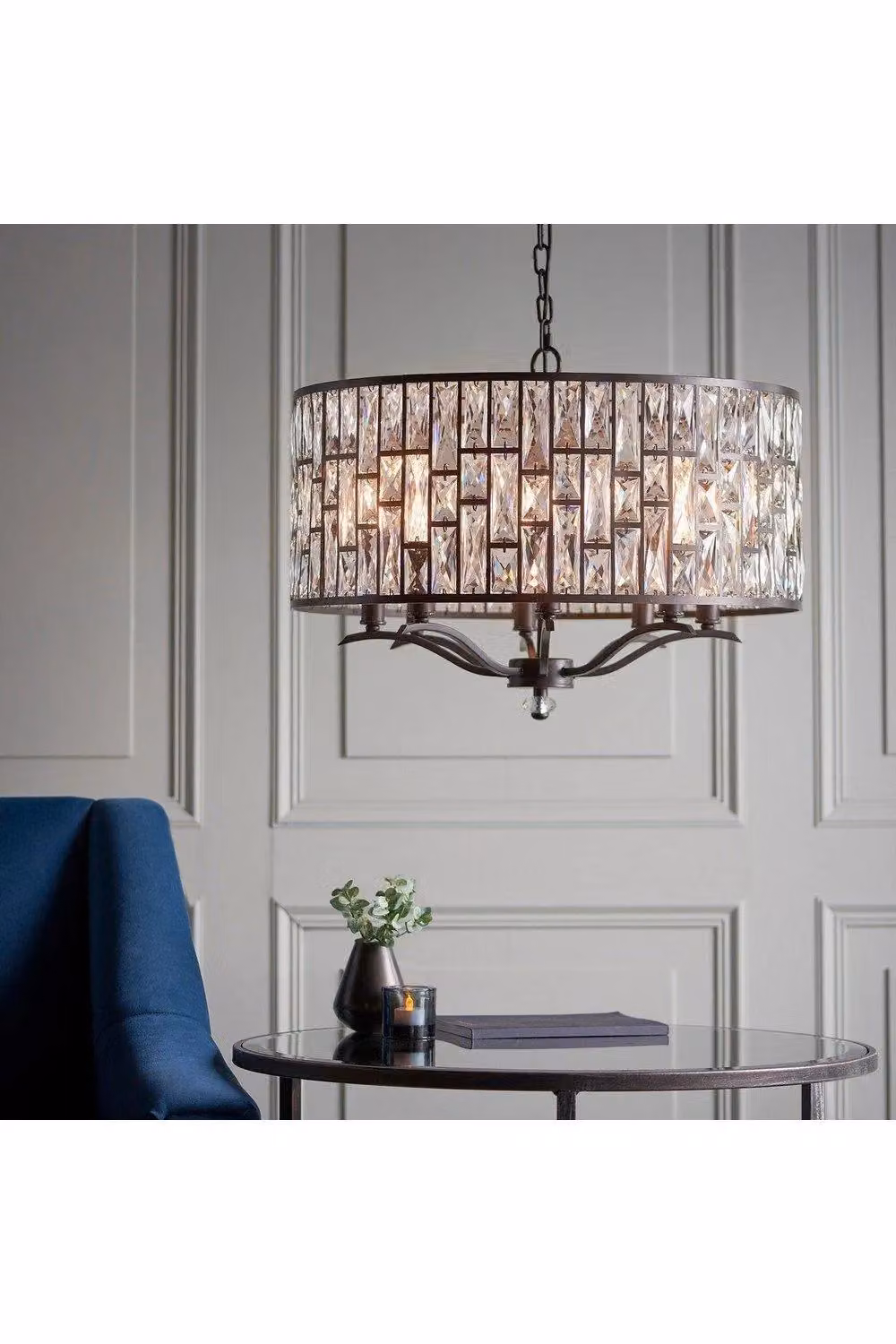 Netlighting Belle 8 Light Suspended Ceiling Pendant in Dark Bronze and Clear Crystal – 3