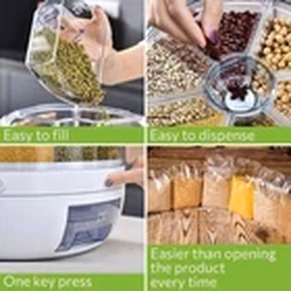 Havendro 6-Grid Rotating Cereal Dispenser and Grain Container in White and Transparent – 4