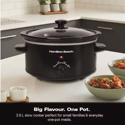 Hamilton Beach Comfort Cook Slow Cooker, 3.5L, Black, 160W with Ceramic Bowl and Keep Warm Function – 4