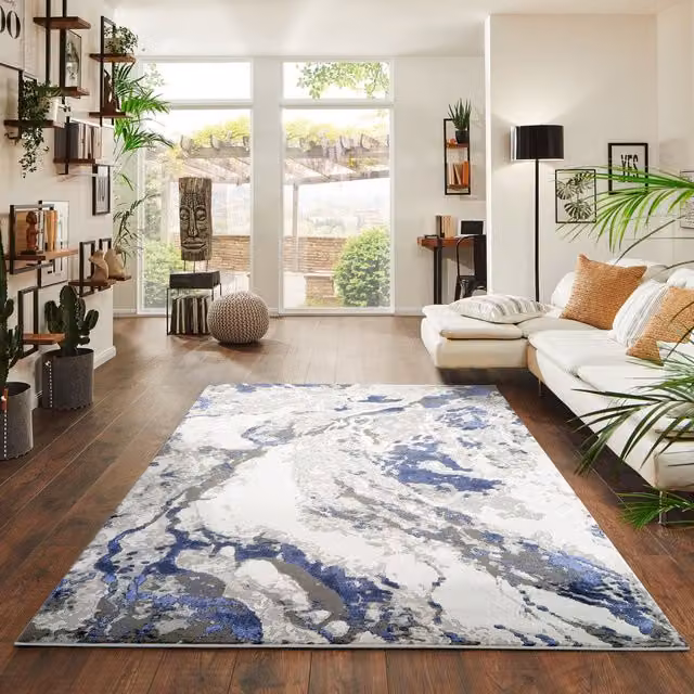 Modern Emperor Thick Abstract Area Rug in Silver and Multicolour, 200 cm