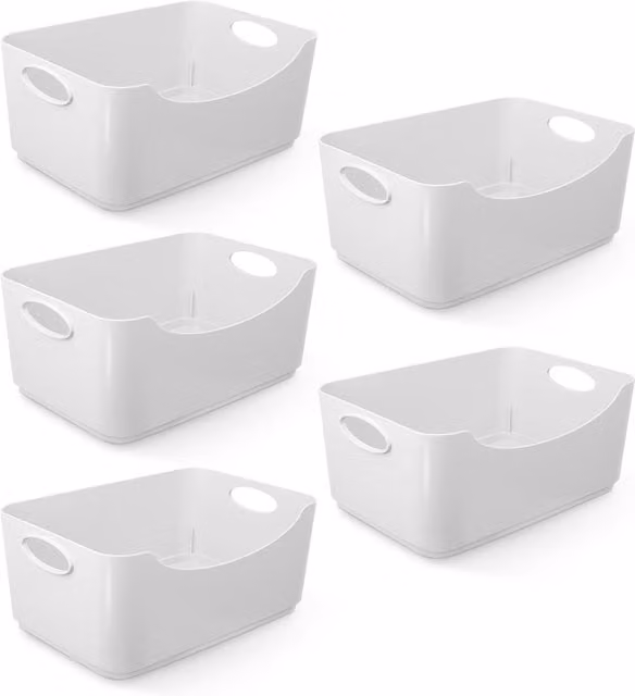Keplin Plastic Storage Baskets with Handles, White, W/D/H: 10 x 10 x 10 cm, Set of 5