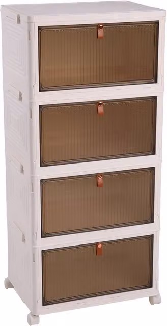 Garden Sanctuary 4-layer Foldable Shoe Storage Box with Wheels in White and Transparent