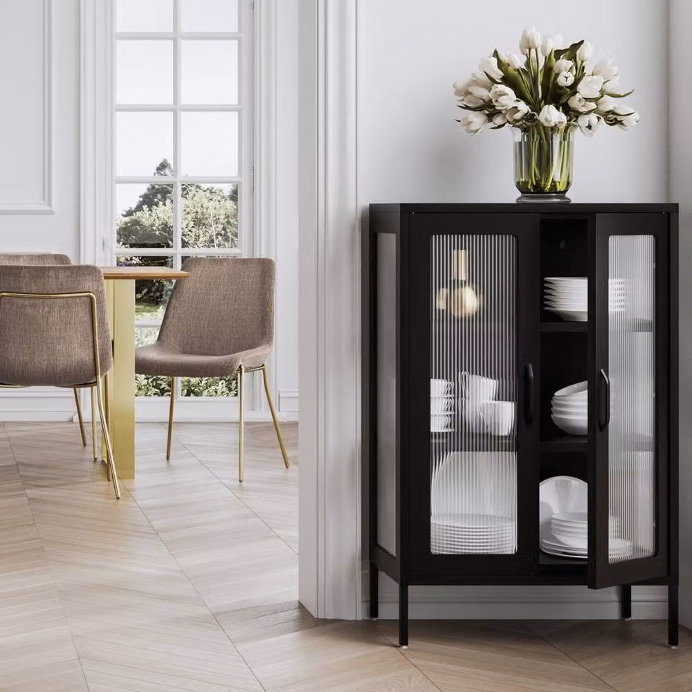 Lemon Pavilion Furniture Marsh Storage Cabinet in Black with Glass Doors and Metal Frame, W/D/H: 65.0 x 36.0 x 101.5 cm – 3