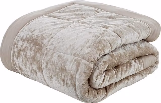 Catherine Lansfield Crushed Velvet Bedspread in Beige, 220 x 220 cm