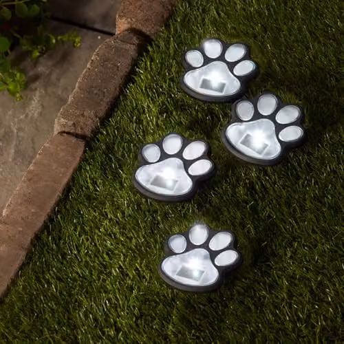 mysmartbuy Set of 4 Solar Powered Paw Print Design Garden Stake Lights in Black with Cool White LEDs, W/D/H: 9 x 9 x 9 cm – 1