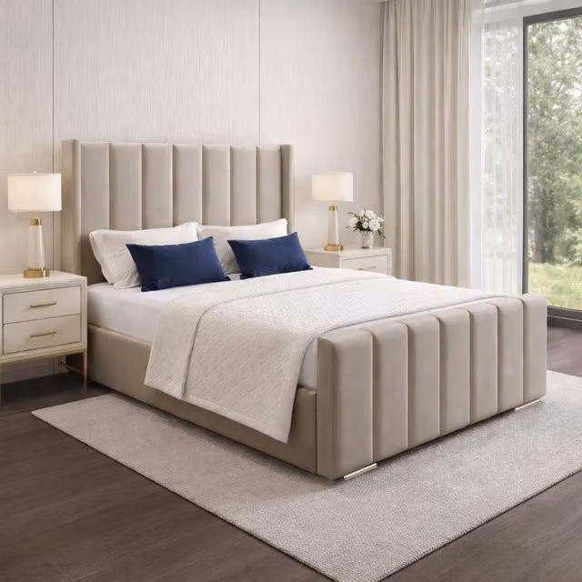 Desire Deco Plush Velvet Wingback Upholstered Panel Bed Frame, Orange, W/D/H: 180 x 200 cm