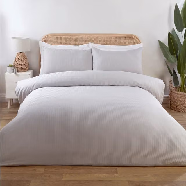 Divante Striped Bamboo Cotton Duvet Set in Silver, 140 x 200 cm