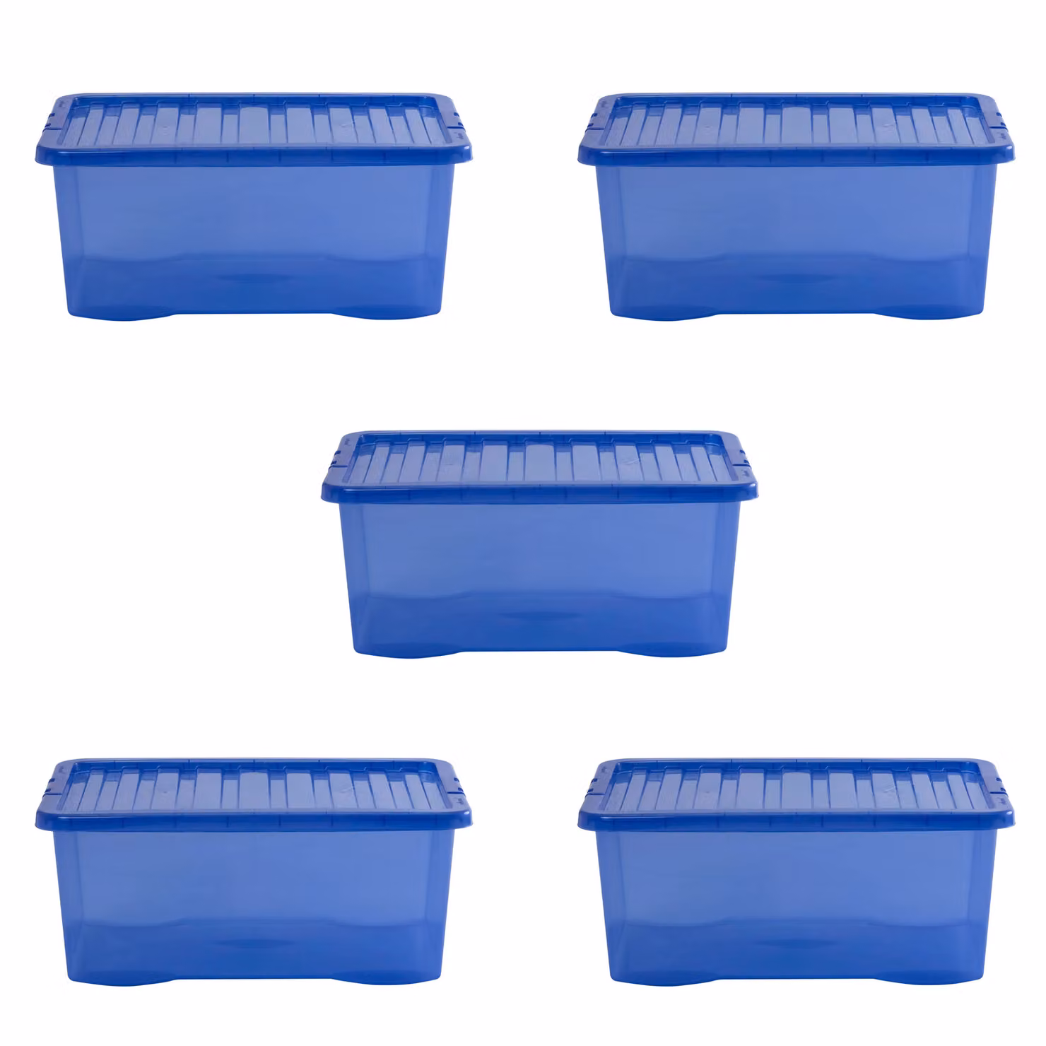 Wham Crystal Stackable Plastic Storage Boxes with Lids, Blue, Set of 5, 45L each – 3