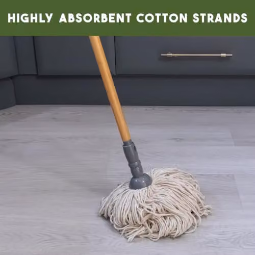 JVL Retro Sand and White Natural Bamboo and Pure Cotton String Floor Mop – 2