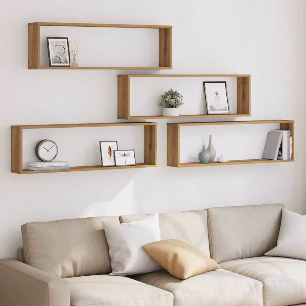 Berkfield Home Artisan Oak Wall Cube Shelves, 4 Piece Set in Light Brown, W/D/H: 100 x 30 x 15 cm – 2
