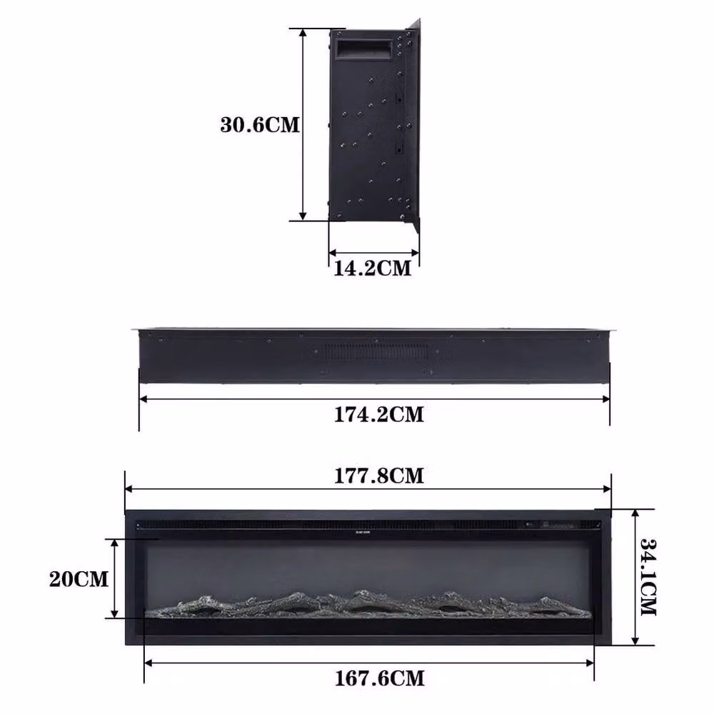 FORGEVIO 70 Inch Wall Mounted LED Fireplace with 9 Colour Options in Black – 3