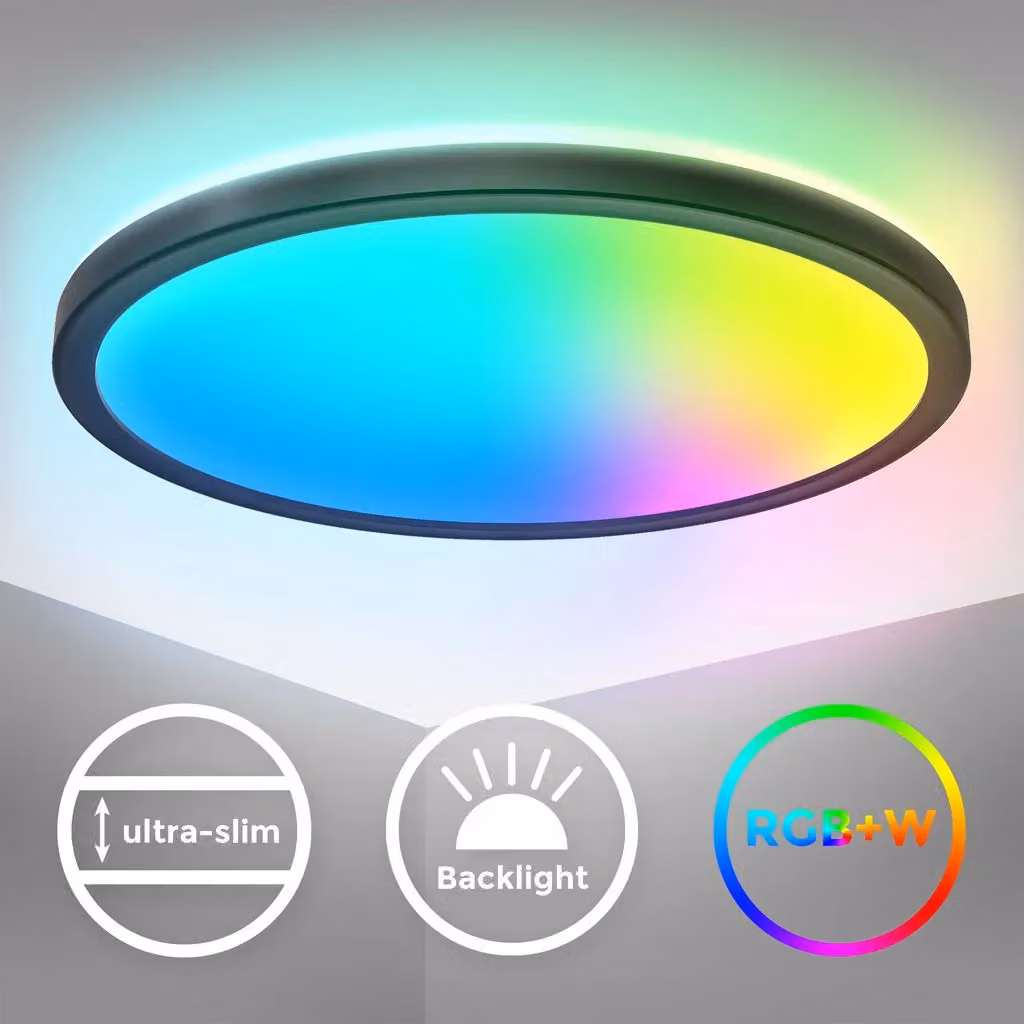 B.K.Licht Round RGBW LED Ceiling Lamp, Black, Dimmable with Remote Control and Backlight Effect – 2