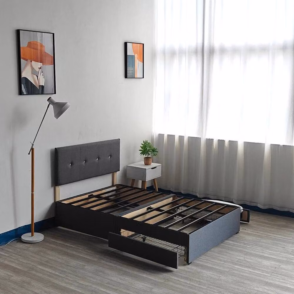 FLAVORA King-Size Fabric Bed Frame with Crystal Headboard and 2 Drawers in Grey, W/D/H: 180 x 200 cm – 2