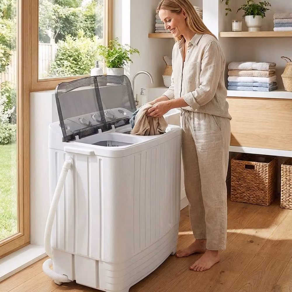 Ventryn Portable Twin Tub Top Loader Washing Machine with Spin Dryer in White – 3