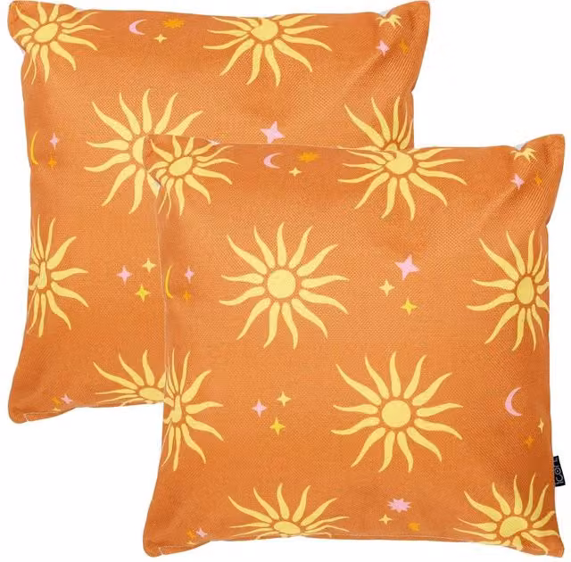 icon Set of 2 Square Indoor Outdoor Cushions in Orange and Yellow, W/D/H: 43 x 43 x 43 cm