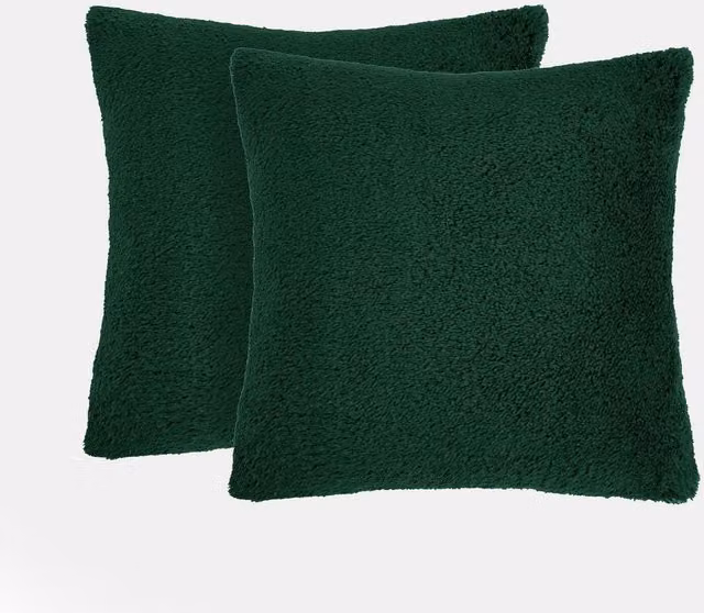 Brentfords Pack of 2 Square Teddy Cushion Covers in Green