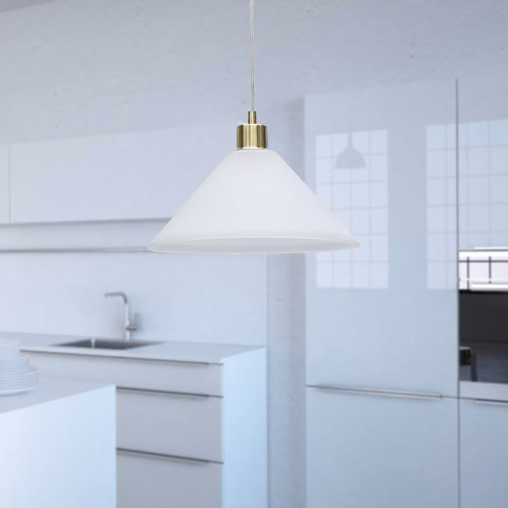 First Choice Lighting Fenton Pendant Light in Satin Brass and White Frosted Glass – 2