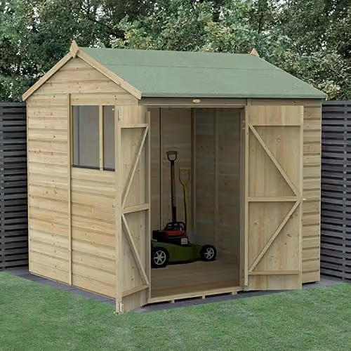 Forest Garden Rustic Wooden Reverse Apex Shed with Double Doors and Windows in Brown or Green – 2