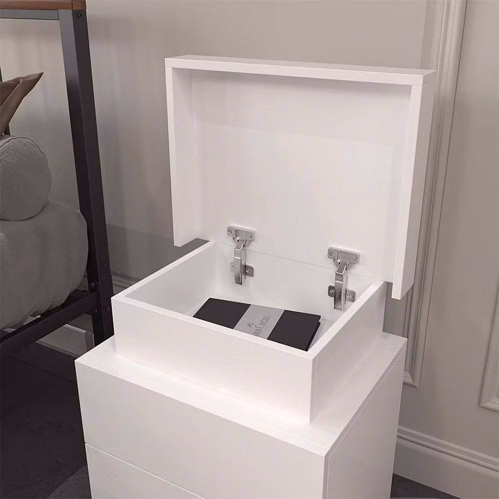 Ventryn White High Gloss Bedside Table with RGB LED Lighting and 3 Drawers – 3