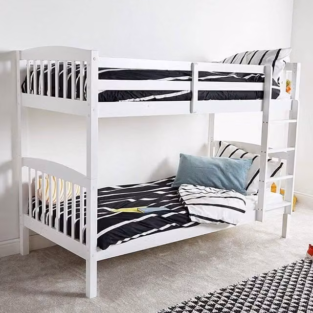 Kosy Koala White Wooden Kids Cabin Bunk Bed with 2 Mattresses, H: 154 cm x W: 90 cm x D: 190 cm – 1