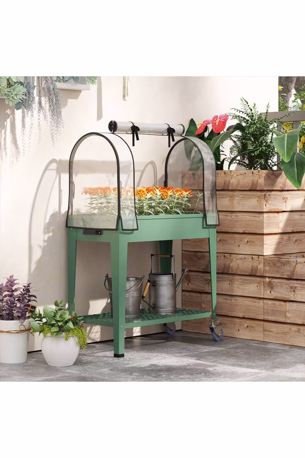 ERGOVEXA Raised Planter with Greenhouse Cover in Green, W/D/H: 120 x 40 x 40 cm – 2